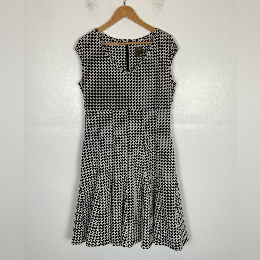 Taylor Fit & Flare Midi Dress 14 Stretch Black & White Career Tweed Knit Cap SL